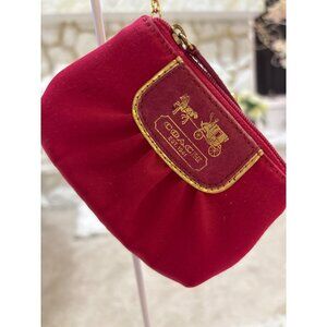 Coach Red Keychain Change Purse With Gold Accents & Zipper Closure
